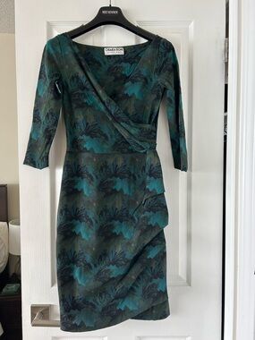 Chiara Boni La Petite Robe Teal & Black Floral Faux-Wrap Sheath Dress Italy